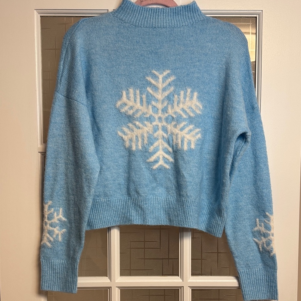 Jessica Simpson Light Blue Snowflake Turtleneck Sweater